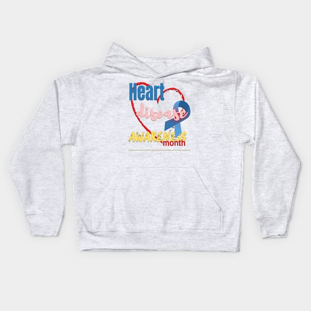 Heart disease awareness month Kids Hoodie by TeeText